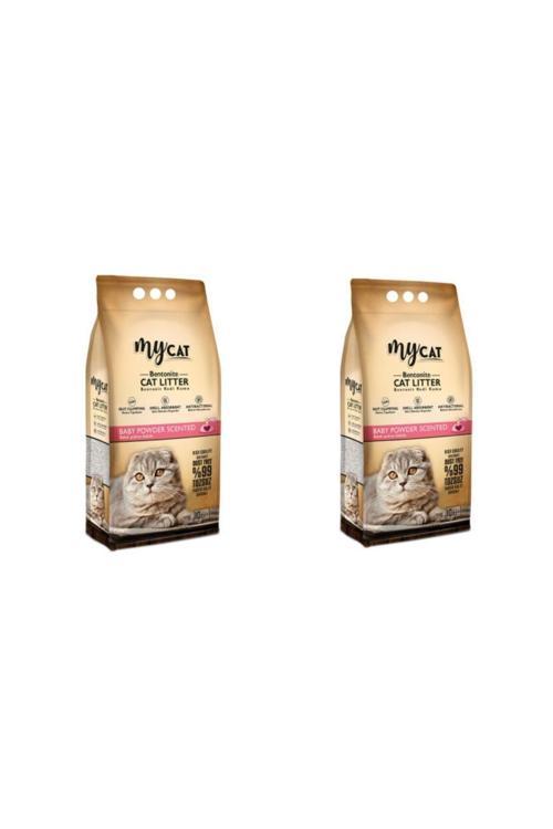 Mycat (10 Lt) Topaklanan Bentonit Kedi Kumu Pudra Kokulu (İnce Tane) (2 Adet)