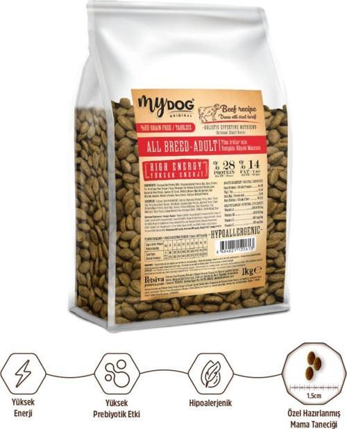 Original Az Tahıllı Dana Etli Yüksek Enerji Yetişkin Tüm Irk Köpek Maması 1Kg