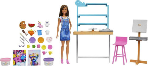 'Nin Sanat Atölyesi, Barbie Bebek (29 Cm), Çömlek Yapımı Ve Resim Sanatı Için 25'Ten Fazla Aks