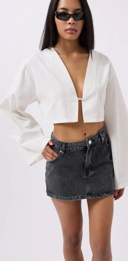 Asimetrik Bel Denim Mini Etek