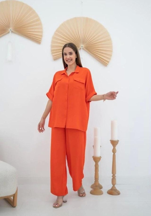 Oranj Gömlek Ve Pantolon Takım