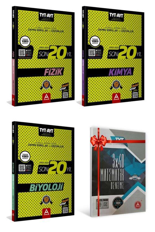 TYT-AYT Fizik + TYT-AYT Kimya + TYT-AYT Biyoloji Son 20 Yıl Soru ve Çözümleri + 3x40 Çıkmış Soru Matematik Denemesi