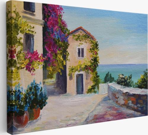 Santorinide Deniz Manzaralı Ev, Modern Dekoratif Kanvas Tablo, Duvar Dekoru 1186