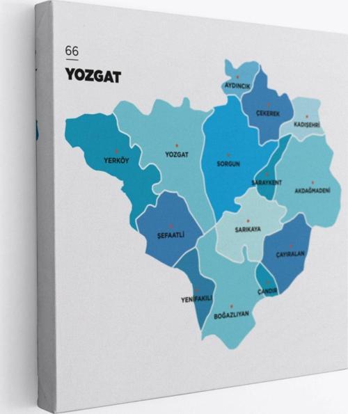 İl ve İlçeler Haritası Yozgat, Modern Dekoratif Kanvas Tablo, Duvar Dekoru 1486