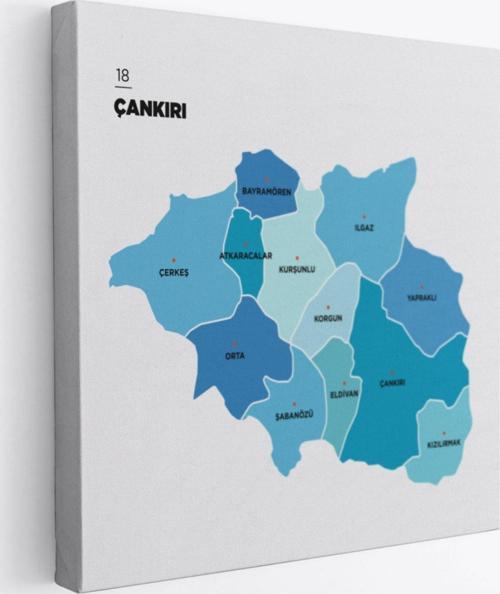 İl ve İlçeler Haritası Çankırı, Modern Dekoratif Kanvas Tablo, Duvar Dekoru 1314