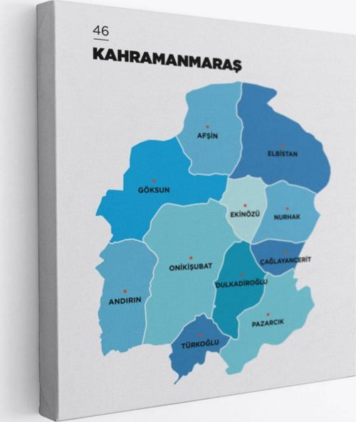 İl ve İlçeler Haritası Kahramanmaraş, Modern Dekoratif Kanvas Tablo, Duvar Dekoru 1372
