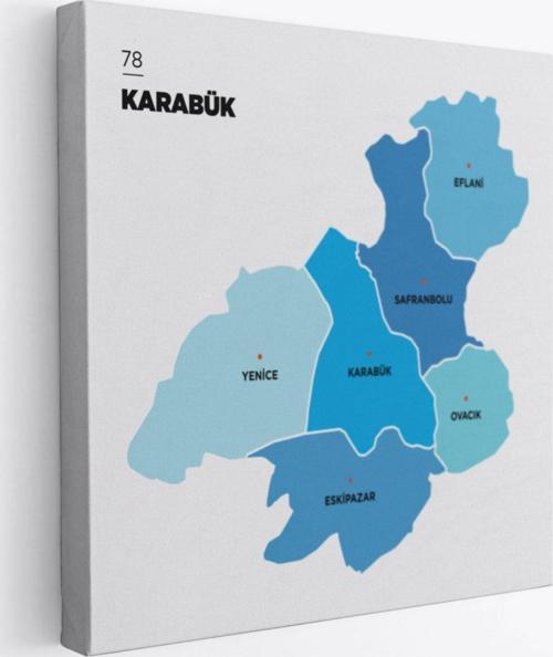 İl ve İlçeler Haritası Karabük, Modern Dekoratif Kanvas Tablo, Duvar Dekoru 1375