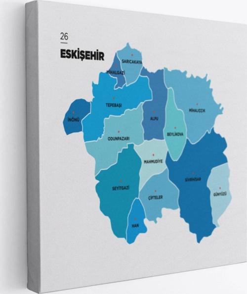 İl ve İlçeler Haritası Eskişehir, Modern Dekoratif Kanvas Tablo, Duvar Dekoru 1341