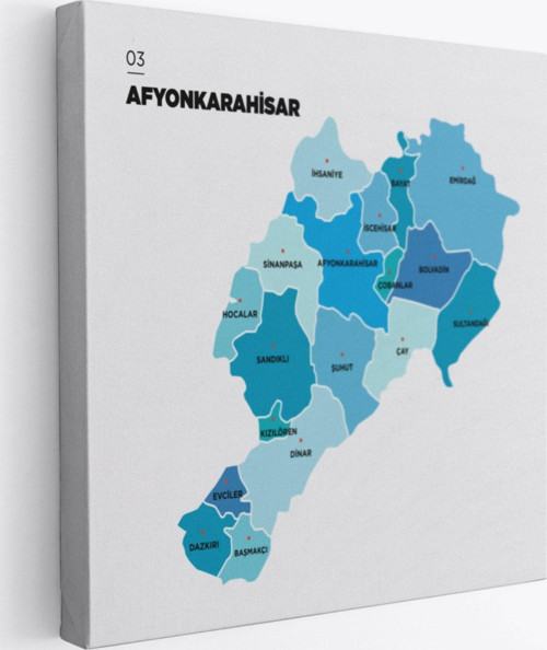 İl ve İlçeler Haritası Afyonkarahisar, Modern Dekoratif Kanvas Tablo, Duvar Dekoru 1252