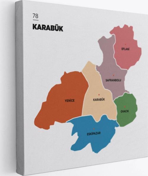 İl ve İlçeler Haritası Karabük, Modern Dekoratif Kanvas Tablo, Duvar Dekoru 1374