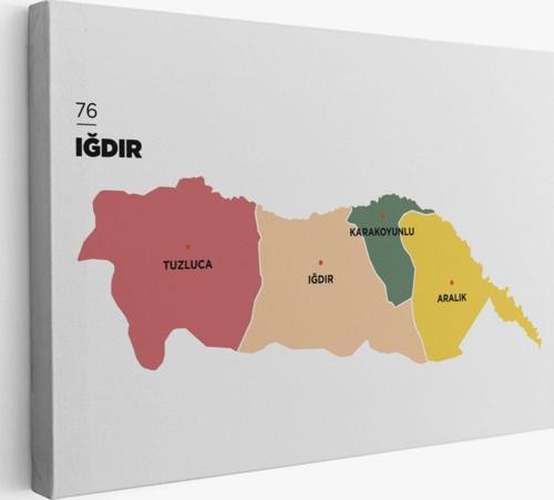 İl ve İlçeler Haritası Iğdır, Modern Dekoratif Kanvas Tablo, Duvar Dekoru 1358