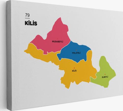 İl ve İlçeler Haritası Kilis, Modern Dekoratif Kanvas Tablo, Duvar Dekoru 1388