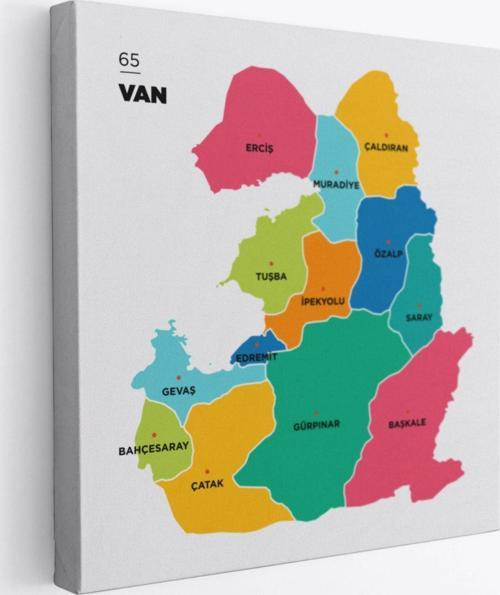İl ve İlçeler Haritası Van, Modern Dekoratif Kanvas Tablo, Duvar Dekoru 1478