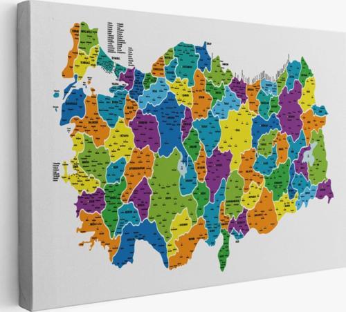 Eğitici İl ve İlçe Detaylı Türkiye Haritası, Harita Dekoratif Kanvas Tablo, Duvar Dekoru 3032