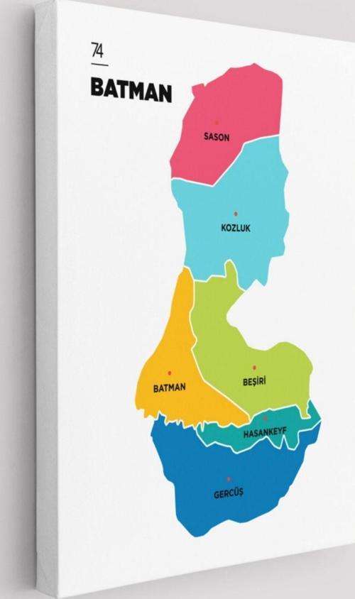 İl ve İlçeler Haritası Batman, Modern Dekoratif Kanvas Tablo, Duvar Dekoru 1285