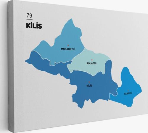 İl ve İlçeler Haritası Kilis, Modern Dekoratif Kanvas Tablo, Duvar Dekoru 1390
