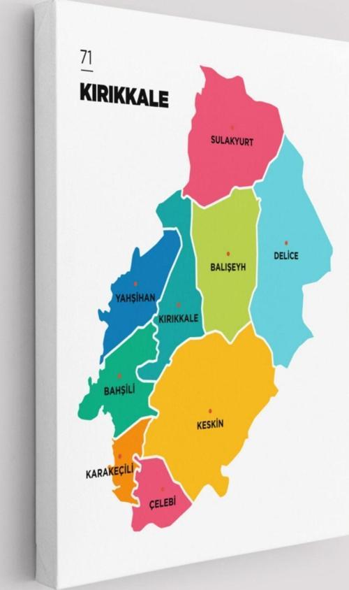 İl ve İlçeler Haritası Kırıkkale, Modern Dekoratif Kanvas Tablo, Duvar Dekoru 1391