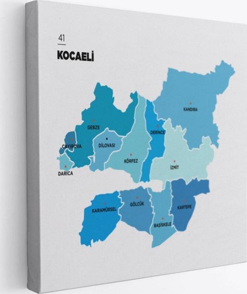 İl ve İlçeler Haritası Kocaeli, Modern Dekoratif Kanvas Tablo, Duvar Dekoru 1402