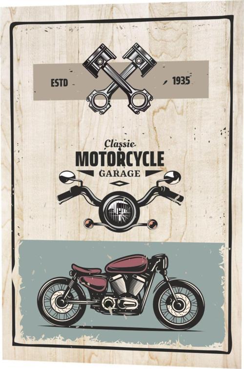 Klasik Motor Garaj Servis Ahşap Desenli Retro Ahşap Poster