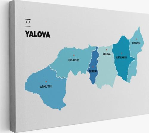 İl ve İlçeler Haritası Yalova, Modern Dekoratif Kanvas Tablo, Duvar Dekoru 1483