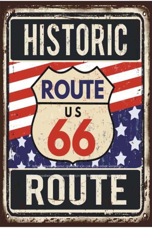 Route Us 66 Amerika Araba Motor Otoyol Vintage Tarz Tabela Retro Ahşap Poster