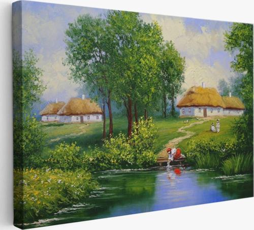 Akarsudan Su Dolduran Kadın Doğa Yağlıboya Görünüm Dekoratif Kanvas Tablo, Duvar Dekoru 3551