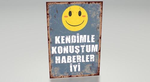 Kendimle Konuştum Haberler İyi Komik Esprili Sözler Duvar Yazıları Retro Ahşap Poster