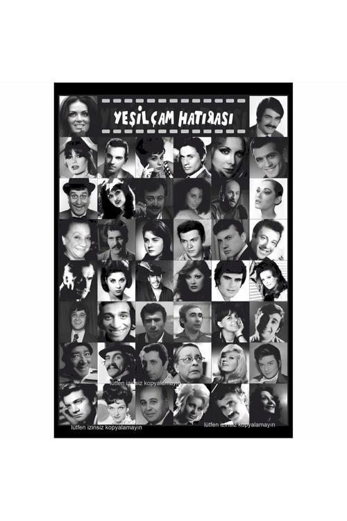 Yeşilçam Hatırası Türk Sineması Oyuncuları Kolaj Ev Dekorasyon Tablo Retro Ahşap Poster