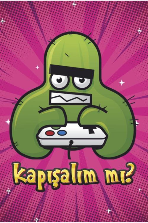 Konsol Bilgisayar Oyunu Oynayan Kaktüs Gamer Genç Odası Dekor Tablo Retro Ahşap Poster