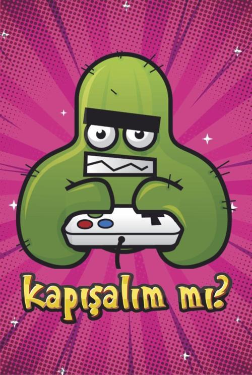Konsol Bilgisayar Oyunu Oynayan Kaktüs Gamer Genç Odası Dekor Tablo Retro Ahşap Poster