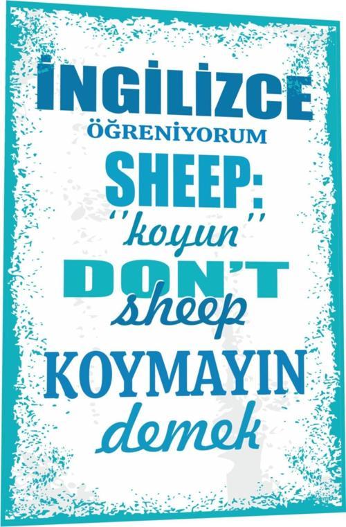 Duvar Yazıları Ingilizce Öğreniyorum Sheep Koyun Demek Retro Ahşap Poster 780