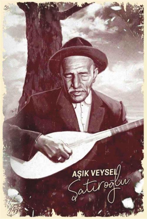Aşık Veysel Bağlama Türkü Retro Ahşap Poster