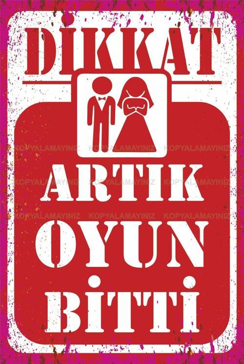 Gelin Damat Düğün Evlilik Hediyelik Komik Sözler Oyun Bitti Ev Dekorasyon Tablo Retro Ahşap Poster