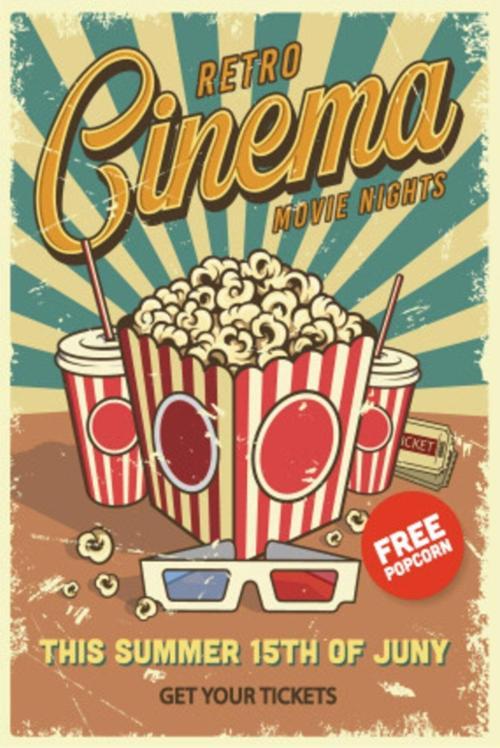 Retro Sinema Geceleri Retro Ahşap Poster