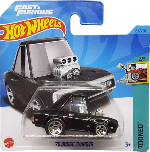- ´70 Dodge Charger - Tooned 2/5 - Hkg57 - Short Card - Fast & Furious - Siyah - Mattel 2