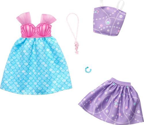 Moda 2'Li Paket, Deniz Kızı Elbise, Mor Üst + Etek, Pembe Denizatı Kolye Ve Mavi Bileklik