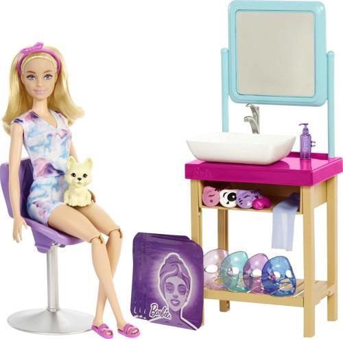 Wellness - Işıltı Dolu Spa Günü Oyun Seti, Sarışın Barbie, 7 Spa Maskesi, Lavabo, Ayna, Sanda