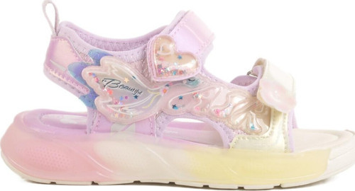 Lila Cırtlı Işıklı Anatomik Kız Çocuk Sandalet 1946 P