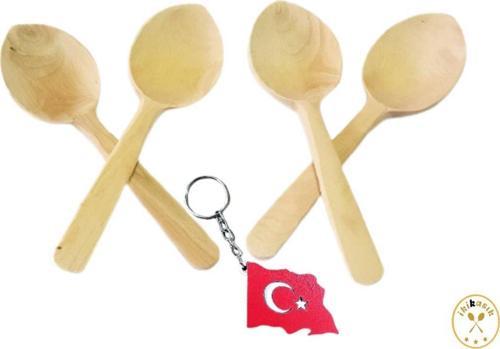 Şimşir Oyun Kaşığı Ve Bayrak Anahtarlık, 4 Adet Oyun Kaşığı