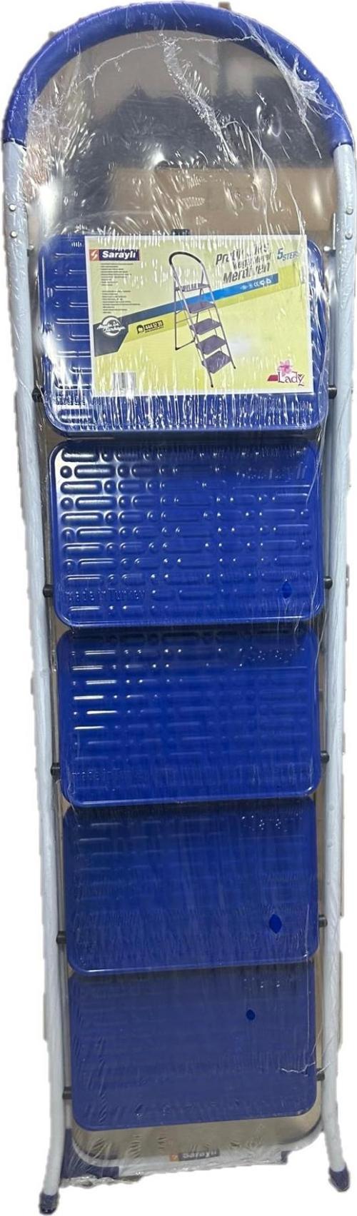 mega pratik seyyar merdiven 5 basamak - geniş basamaklı mavi