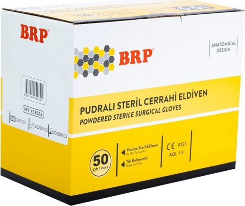 Pudralı Steril Cerrahi Eldiven No:8,5 Çiftli Steril 50 Paket 100 Adet