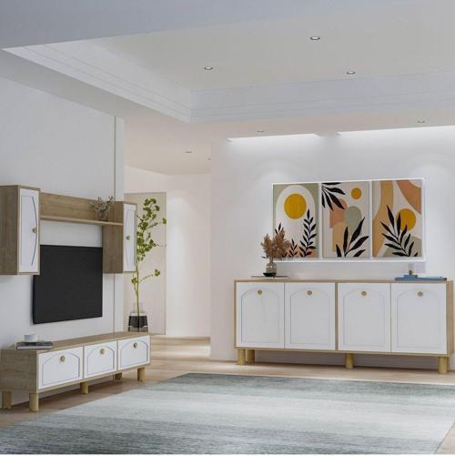 SİMPLECT 180 CM BOHEM KONSOL(KX180) VE BOHEM TV ÜNİTESİ 2'Lİ SALON TAKIMI SAFİRMEŞE-BEYAZ