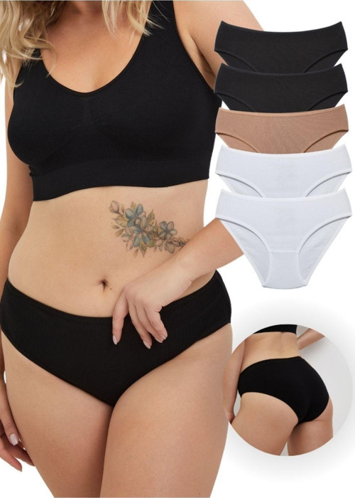 Kadın Pamuklu Bato / Hipster Külot, Fitilli Kumaş, 2 Ad. Syh, 2 Ad. Byz, 1 Ad. Ten- 5'li Paket