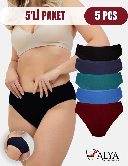 Kadın Pamuklu Renkli Bato / Hipster Slip Külot- Bordo, Lacivert, Siyah, Yeşil, Indigo 5'li Paket