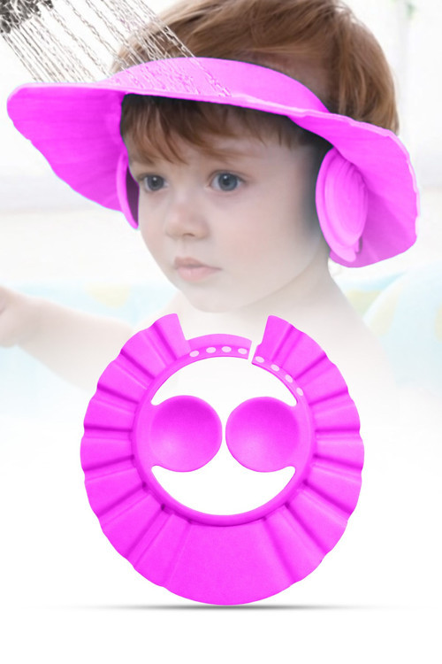 Pembe Ayarlanabilir Bebek Banyo Şapkası Yenidoğan Duş Bonesi Göz Kulak Koruyucu 28 cm