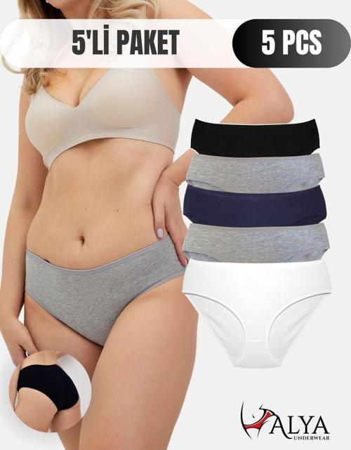 Kadın Renkli Standart Bel Slip Külot Pamuklu Iç Çamaşırı -  5'li Paket