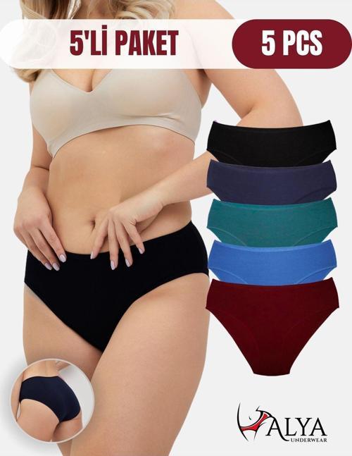 Kadın Pamuklu Renkli Bato / Hipster Slip Külot- Bordo, Lacivert, Siyah, Yeşil, Indigo 5'li Paket