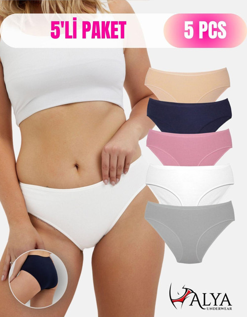 Kadın Pamuklu Hipster Külot Gri, Gül Kurusu, Lacivert, Pudra 5'li Paket
