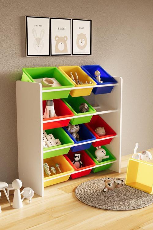 12 Sepetli Çok Amaçlı Oyuncak Dolabı Montessori Dolap