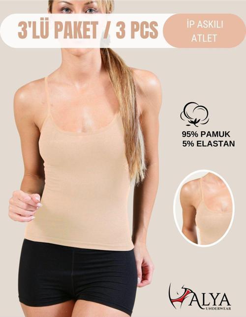Kadın Pamuklu Ip Askılı Oval Yaka Atlet ( 3'lü, 3 Adet Ten )
